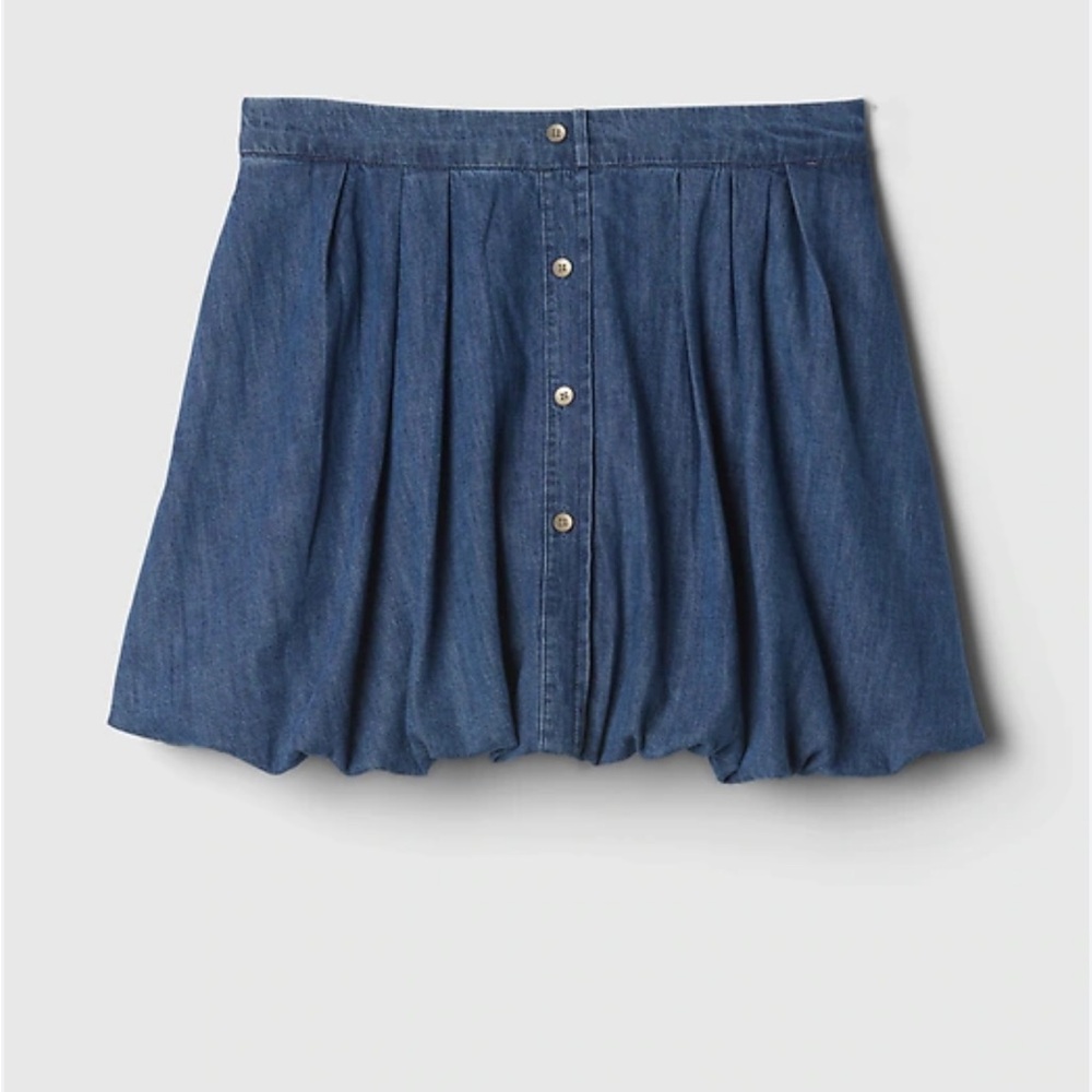 GAP Denim Chambray Bubble Mini Skirt Women’s Medium Indigo Pleated Button Front - Picture 5 of 14